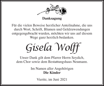 Traueranzeige von Gisela Wolff von Märkische Oderzeitung