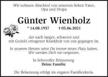 Traueranzeige von Günter Wienholz von Märkische Oderzeitung