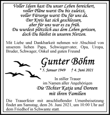 Traueranzeige von Gunter Boim von Märkische Oderzeitung