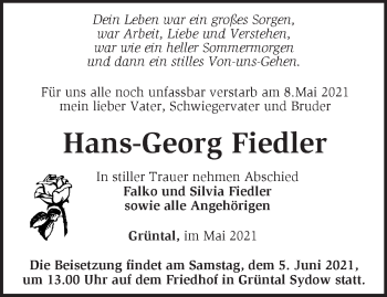 Traueranzeige von Hans-Georg Fiedler von Märkische Oderzeitung