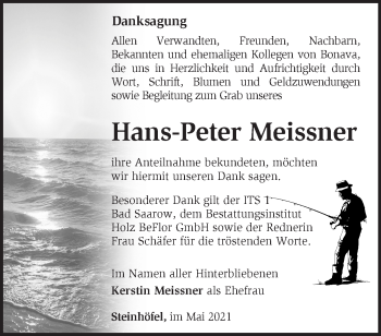 Traueranzeige von Hans-Peter Meissner von Märkische Oderzeitung