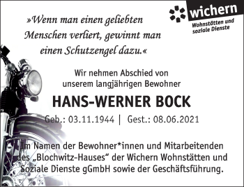 Traueranzeige von Hans-Werner Bock von Märkische Oderzeitung