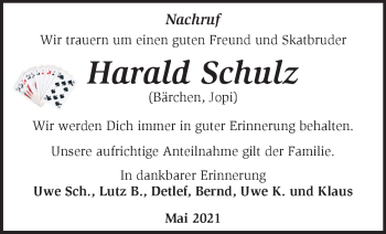 Traueranzeige von Harald Schulz von Märkische Oderzeitung