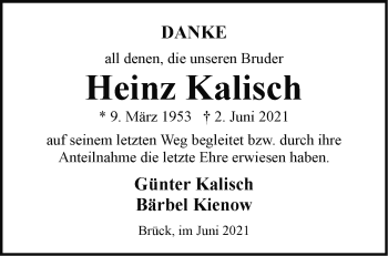 Traueranzeige von Heinz Kalisch von Märkische Oderzeitung