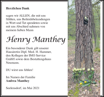 Traueranzeige von Henry Manthey von Märkische Oderzeitung