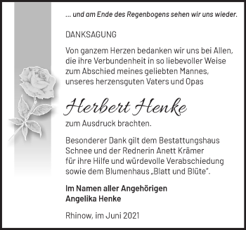 Traueranzeige von Herbert Henke von Märkische Oderzeitung