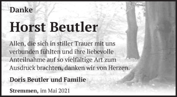 Traueranzeige von Horst Beutler von Märkische Oderzeitung