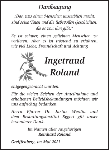 Traueranzeige von Ingetraud Roland von Märkische Oderzeitung