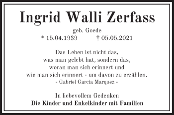 Traueranzeige von Ingrid Walli Zerfass von Märkische Oderzeitung