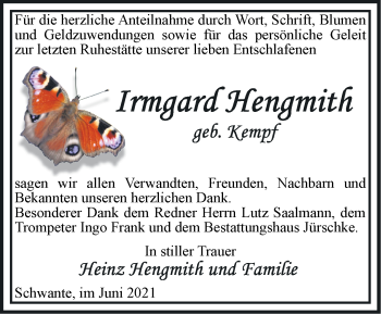 Traueranzeige von Irmgard Hengmith von Märkische Oderzeitung