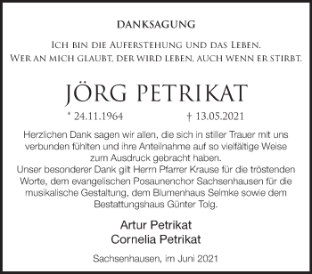 Traueranzeige von Jörg Petrikat von Märkische Oderzeitung