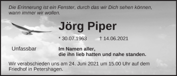 Traueranzeige von Jörg Piper von Märkische Oderzeitung