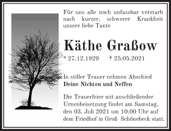 Traueranzeige von Käthe Graßow von Märkische Oderzeitung