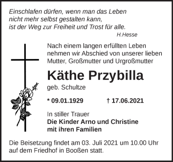 Traueranzeige von Käthe Przybilla von Märkische Oderzeitung