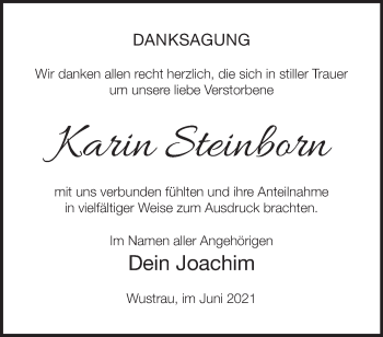 Traueranzeige von Karin Steinborn von Märkische Oderzeitung