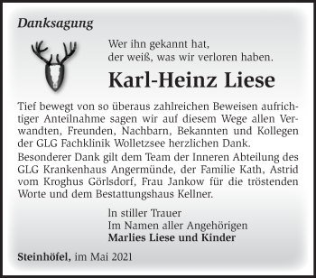 Traueranzeige von Karl-Heinz Liese von Märkische Oderzeitung