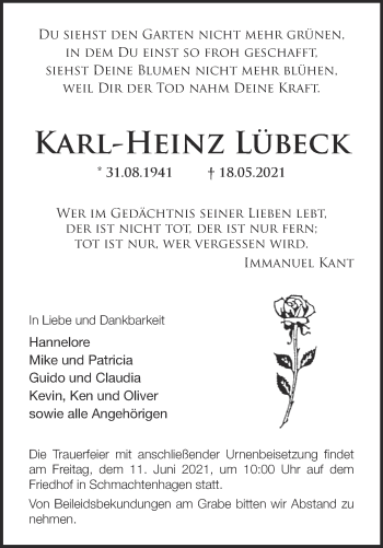 Traueranzeige von Karl-Heinz Lübeck von Märkische Oderzeitung