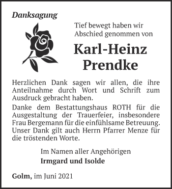 Traueranzeige von Karl-Heinz Prendke von Märkische Oderzeitung