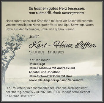 Traueranzeige von Karl–Heinz Löffler von Märkische Oderzeitung