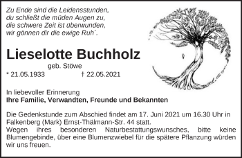 Traueranzeige von Lieselotte Buchholz von Märkische Oderzeitung