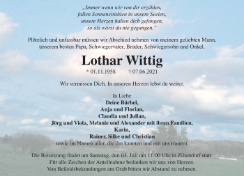 Traueranzeige von Lothar Wittig von Märkische Oderzeitung