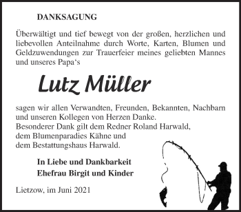 Traueranzeige von Lutz Müller von Märkische Oderzeitung