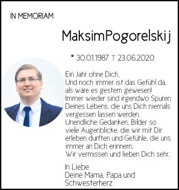 Traueranzeige von Maksim Pogorelskij von Märkische Oderzeitung