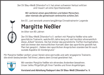 Traueranzeige von Margitte Neßler von Märkische Oderzeitung