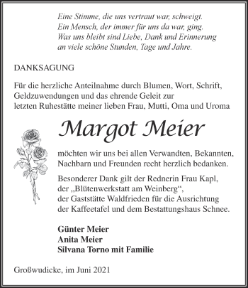 Traueranzeige von Margot Meier von Märkische Oderzeitung