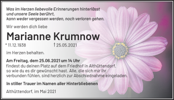 Traueranzeige von Marianne Krumnow von Märkische Oderzeitung