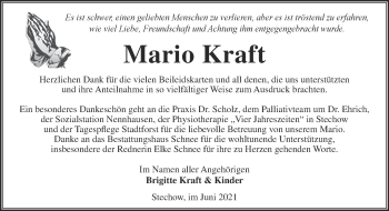 Traueranzeige von Mario Kraft von Märkische Oderzeitung