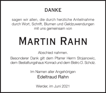 Traueranzeige von Martin Rahn von Märkische Oderzeitung