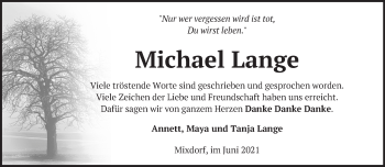 Traueranzeige von Michael Lange von Märkische Oderzeitung