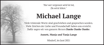 Traueranzeige von Michael Lange von Märkische Oderzeitung