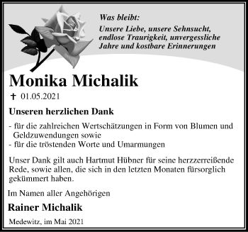 Traueranzeige von Monika Michalik von Märkische Oderzeitung