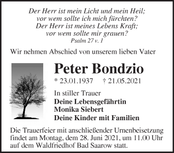 Traueranzeige von Peter Bondzio von Märkische Oderzeitung