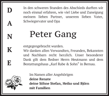 Traueranzeige von Peter Gang von Märkische Oderzeitung