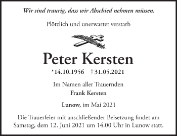 Traueranzeige von Peter Kersten von Märkische Oderzeitung