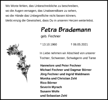 Traueranzeige von Petra Brademann von Märkische Oderzeitung