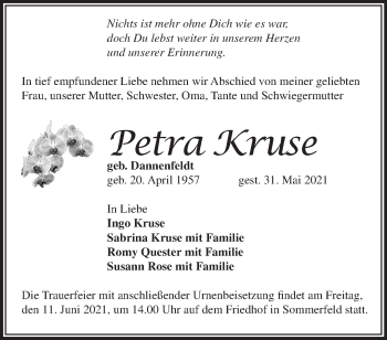 Traueranzeige von Petra Kruse von Märkische Oderzeitung