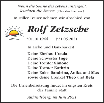 Traueranzeige von Rolf Zetzsche von Märkische Oderzeitung