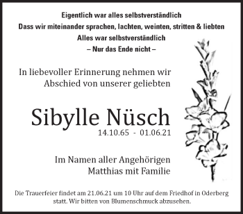 Traueranzeige von Sibylle Nüsch von Märkische Oderzeitung