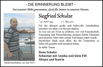 Traueranzeige von Siegfried Schuze von Märkische Oderzeitung