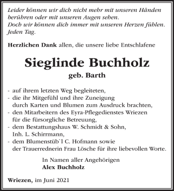 Traueranzeige von Sieglinde Buchholz von Märkische Oderzeitung