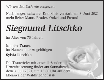 Traueranzeige von Siegmund Litschko von Märkische Oderzeitung