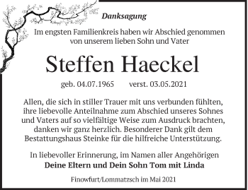 Traueranzeige von Steffen Haeckel von Märkische Oderzeitung