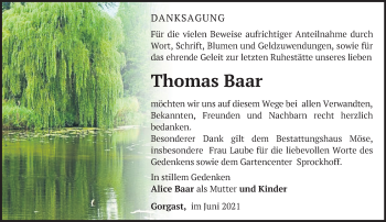 Traueranzeige von Thomas Baar von Märkische Oderzeitung