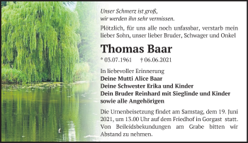 Traueranzeige von Thomas Baar von Märkische Oderzeitung