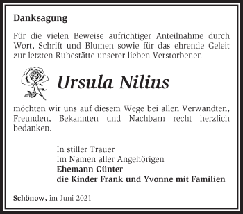 Traueranzeige von Ursula Nilius von Märkische Oderzeitung