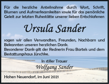 Traueranzeige von Ursula Sander von Märkische Oderzeitung